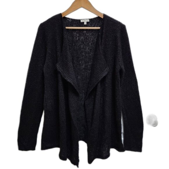 Calvin Klein Cardigan Sweater Womens XL Black Wool Blend Open Front Sheer Casual - Picture 1 of 10